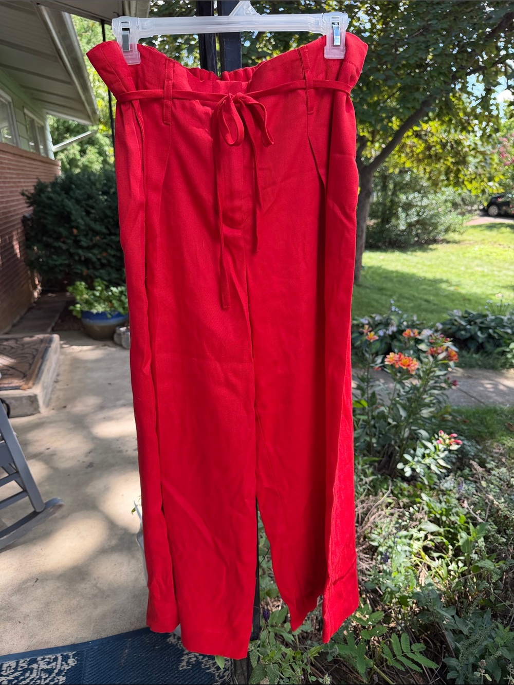 Nine West Vibrant Red Paperbag Wide-Leg Pants with Tie Waist